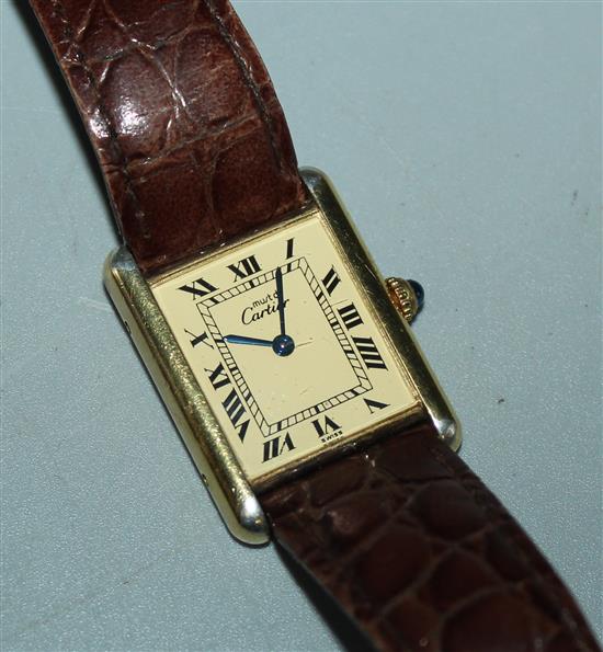 Ladies Must de Cartier silver gilt wristwatch, cased with papers
